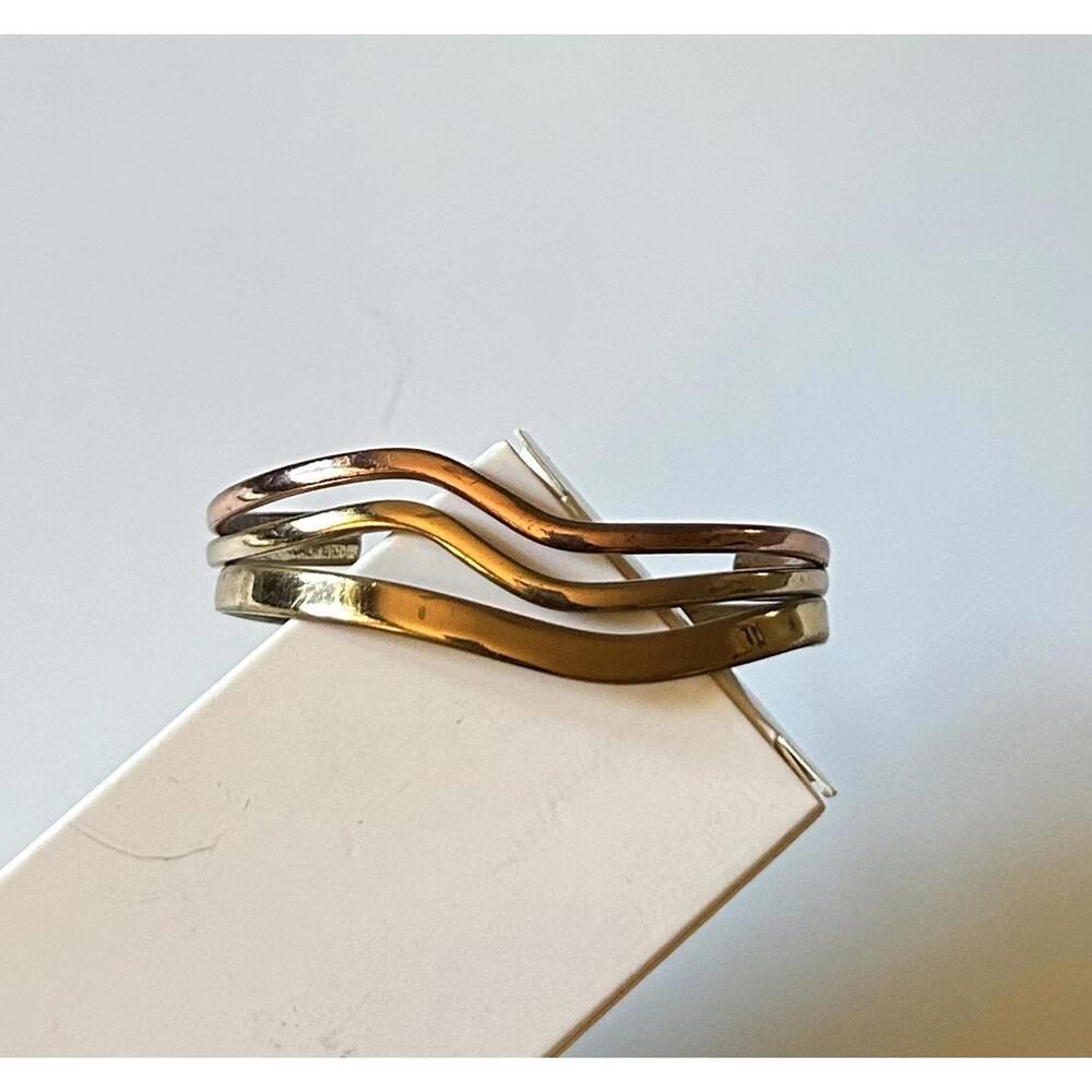 Vintage 1980s Cuff Bracelets | Sergio Lub California Copper & Brass Wavy, Smooth